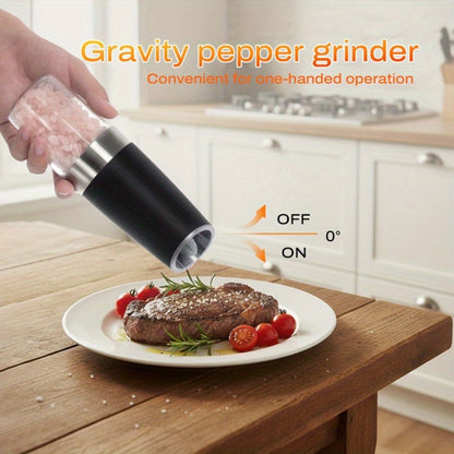 Electric Salt and Pepper Grinder Set 2-Pack Gravity Sensing – Battery Powered LED Light One-Hand Operation | Adjustable Coarseness Black Kitchen Gadget | Perfect Birthday Gift for Home Cooks