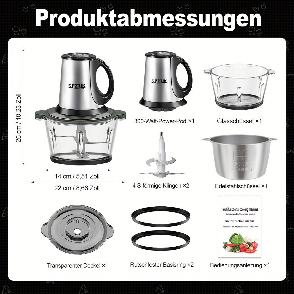 Electric Food Chopper with 2 Bowls & Dual-Level Blades – Mini Food Processor for Grinding Meat Chopping Nuts Salad Prep – Upgraded Compact Kitchen Chopper for Home Use