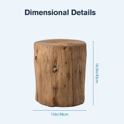 Outdoor Side Table Faux Wood Tree-Stump Design in Magnesia with 220-Pound Source Capacity and Brown Finish