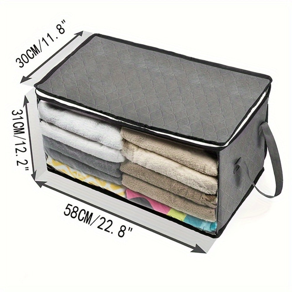 Storage Bag Set, 3-Piece Gray Foldable Closet Organizers with Clear Front Windows, Zipper Closures and Carry Handles