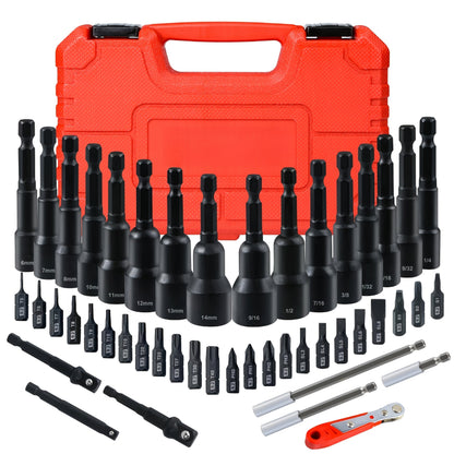 Magnetic Nut Driver Set 47pcs - Magnetic Screwdriver Bits & Socket Set, SAE 1/4"-9/16" & Metric 6-14mm