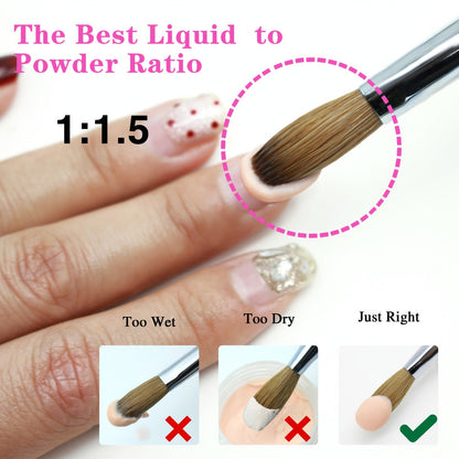 Rose-Red Acrylic Nail Brush with Cap in Exact Checkout Sizes #10, #12 or #14 and Pictured Flat-Shaped Tip