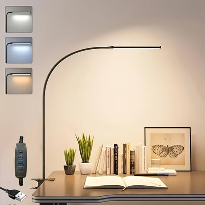Clip-On LED Desk Lamp with 38cm Light Bar, 40cm Gooseneck, USB Inline Controller and Three Light Colors