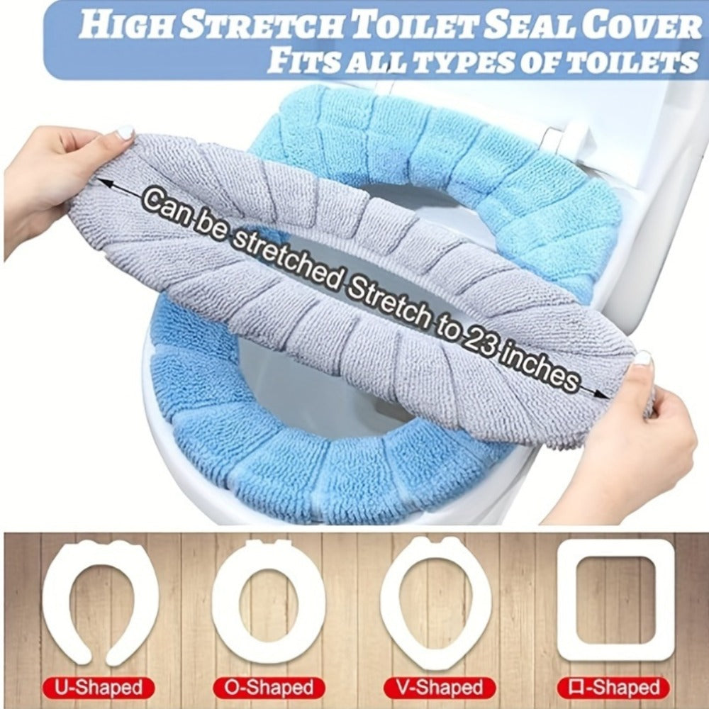Toilet Seat Cover Set 5pcs – Soft Plush All-Inclusive Machine Washable Bathroom Seat Covers Fit Most Standard Toilets, Skin-Friendly Elastic Fabric