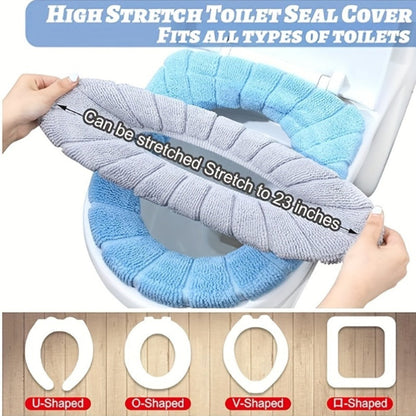 Toilet Seat Cover Set 5pcs – Soft Plush All-Inclusive Machine Washable Bathroom Seat Covers Fit Most Standard Toilets, Skin-Friendly Elastic Fabric