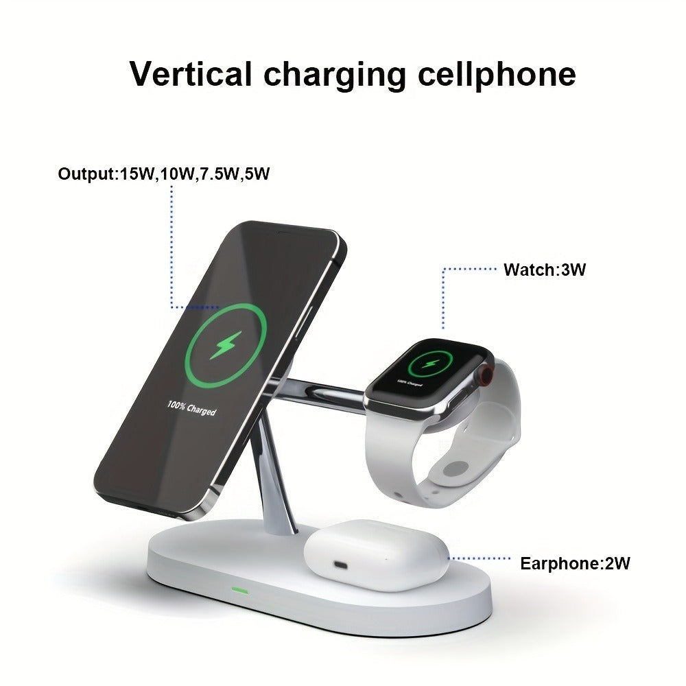 Wireless Charging Station, 3-in-1 Magnetic Stand with QC3.0 Adapter, Clock Display and White or Black Options