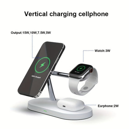 Wireless Charging Station, 3-in-1 Magnetic Stand with QC3.0 Adapter, Clock Display and White or Black Options