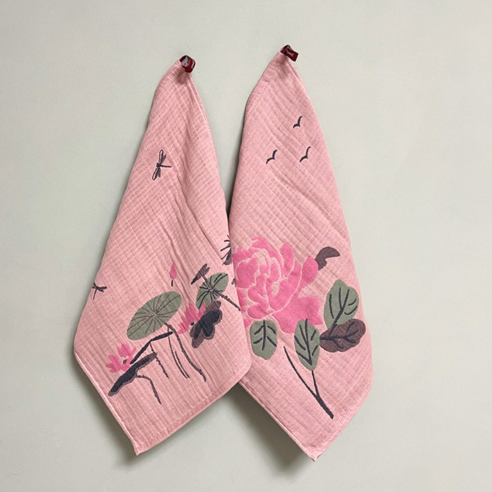Floral Cotton Face Towels 2pcs – Soft Absorbent Wash Cloths for Home, Hotel & Spa | 14.37x15.75 In