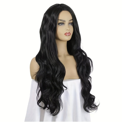 Synthetic Wig 28-Inch Big-Wave Curly Headband Style in Dark Brown or Black for Parties and Weddings