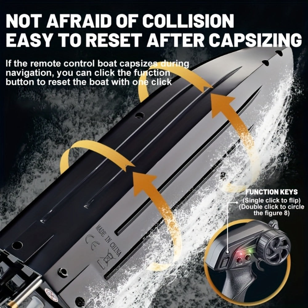 RC Speedboat 30KM/H with LED Night Navigation Lights – 2.4GHz High Speed Remote Control Boat Anti-Capsizing Water Cooling System Pool Lake RC Toy for Kids Adults, Best Birthday Summer Gift