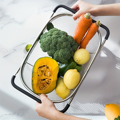 Stainless Steel Colander Expandable Fine Mesh Drain Basket Strainer for Vegetables Fruits Pasta Rice Kitchen Sink Washing Bowl Food Strainer