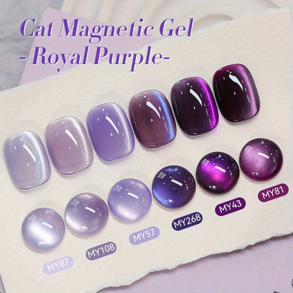 Cat Eye Gel Nail Polish Set 6 Colors Purple – Magnetic Soak Off UV LED Gel Polish 10ml Each, Ultra-Bright Cat Eye Effect, Long Lasting 30 Days, Nail Art Gel for Women Salon Home DIY
