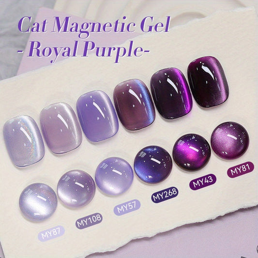 Gel Nail Polish – Cat Eye Set 6 Colors Purple – Magnetic Soak Off UV LED 10ml Each, Ultra-Bright Cat Eye Effect, Long Lasting 30 Days…