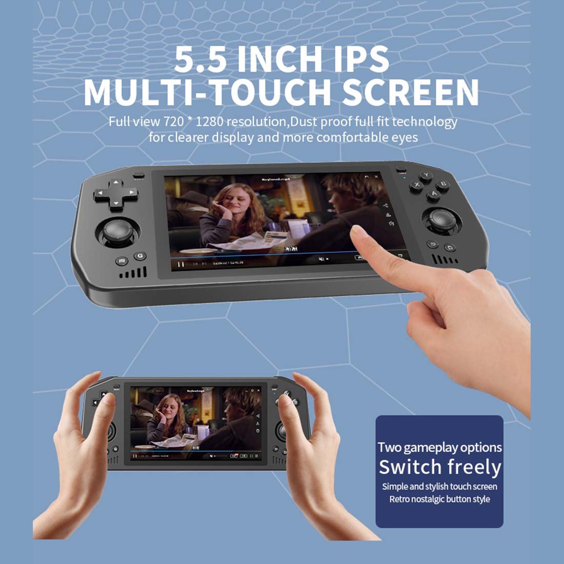 Handheld Game Console Powkiddy X28 with 5.5-Inch IPS laminated, 720x1280, G+G Touch, 64GB Options, 5000mAh Battery, Android 11, Mini HDMI