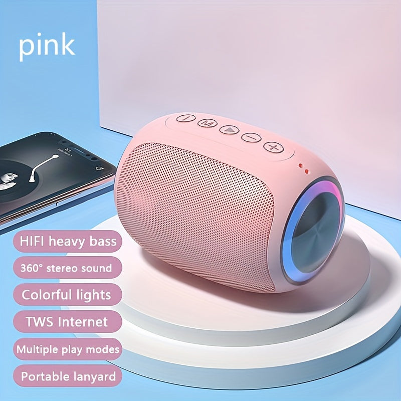 Portable Bluetooth Speaker Foubeak Pink Dual-Speaker Model with Colored LED Lights and Rechargeable Battery