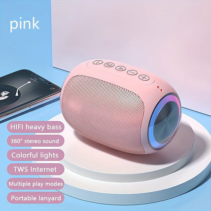 Portable Bluetooth Speaker Foubeak Pink Dual-Speaker Model with Colored LED Lights and Rechargeable Battery