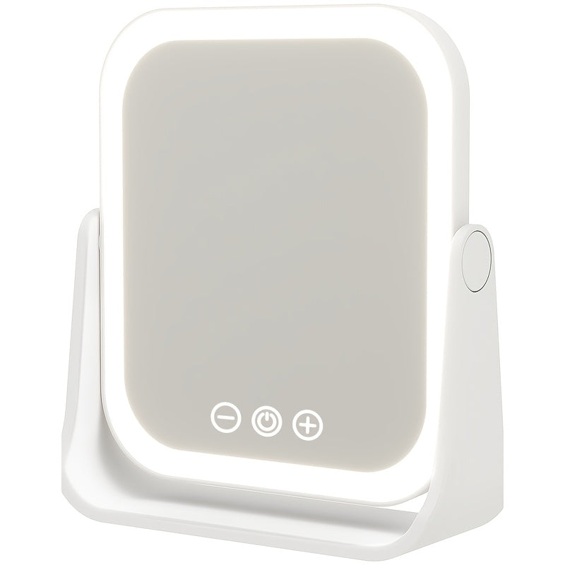 Makeup Mirror Foldable LED Travel Stand with Three Light Colors, Touch Dimming, USB Charging and Pink or White Options