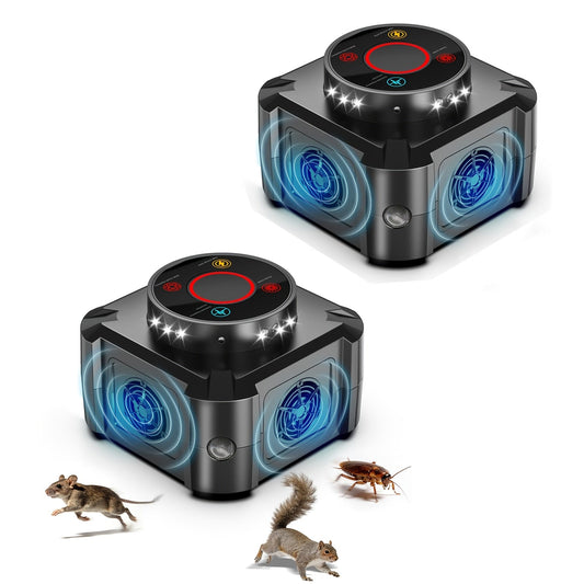 Four-Mode Ultrasonic Pest Control Device with 12 LED Strobes, Independent Switches and One or Two-Pack Options