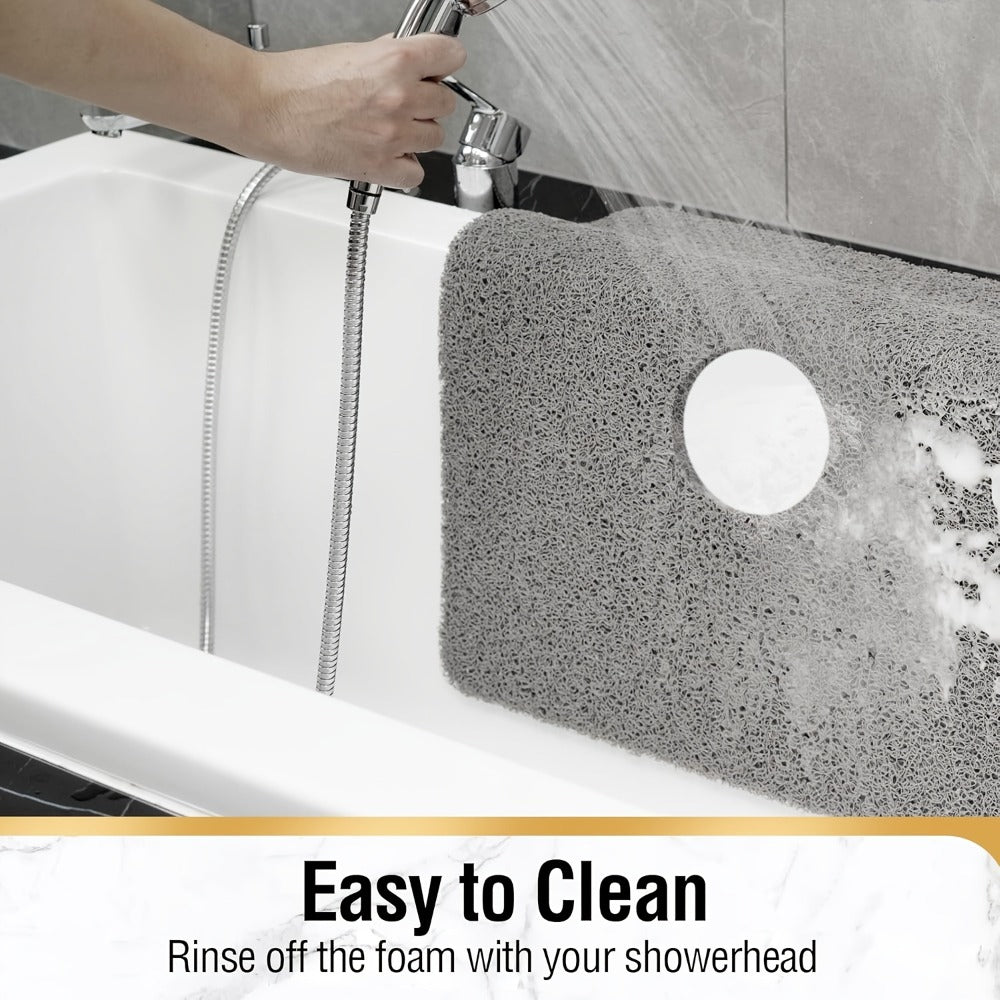 24-Inch Square PVC Loofah Shower Bath Mat with Drain Holes in Grey, White or Beige Color Options