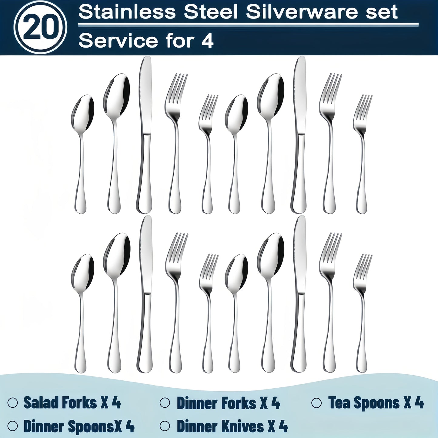 Stainless Steel Silverware Set 20 or 60 Piece – Heavy Duty Commercial Grade, Dishwasher Safe, Rust-Proof & Non-Toxic Bulk Kitchen Tableware with Gift Box for Restaurant, Wedding & Home