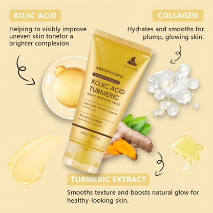Kojic Acid Turmeric Face Mask with Vitamin C — Brightening Peeling Mask for Dark Spots, Deep Cleansing, Oil Control & Glowing Skin, Alcohol-Free, All Skin Types, 100ml with Brush