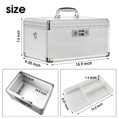 Aluminum Alloy Lockable Medicine Box – Double Layer Large Capacity Storage Box with Key Lock, Handle & Tray for Medicines, Documents & Valuables, 10"/12"/14"/16" Home Security Box