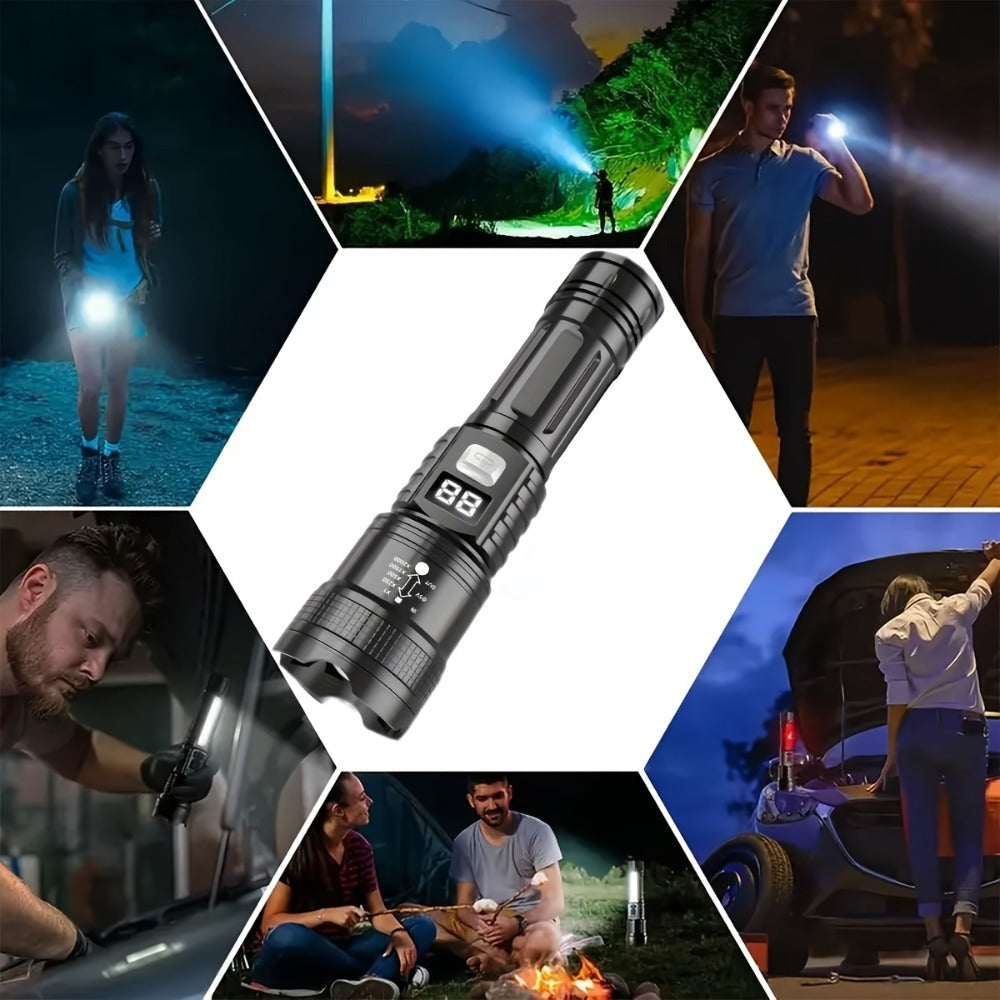 Rechargeable LED Flashlight Set 4pcs - Super Bright Zoomable Tactical Flashlight with USB Charging, IP65 Waterproof, Long Range High-Power Work Light for Camping, Hiking, Emergency & Outdoor Survival