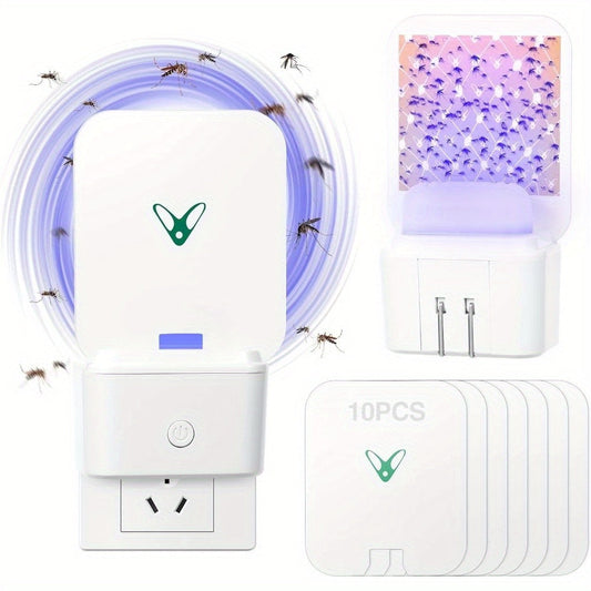 Plug-In Flying Insect Trap Pest Control Device with UV Light, Sticky Boards and 10 or 20 Pad Options for Indoor Use