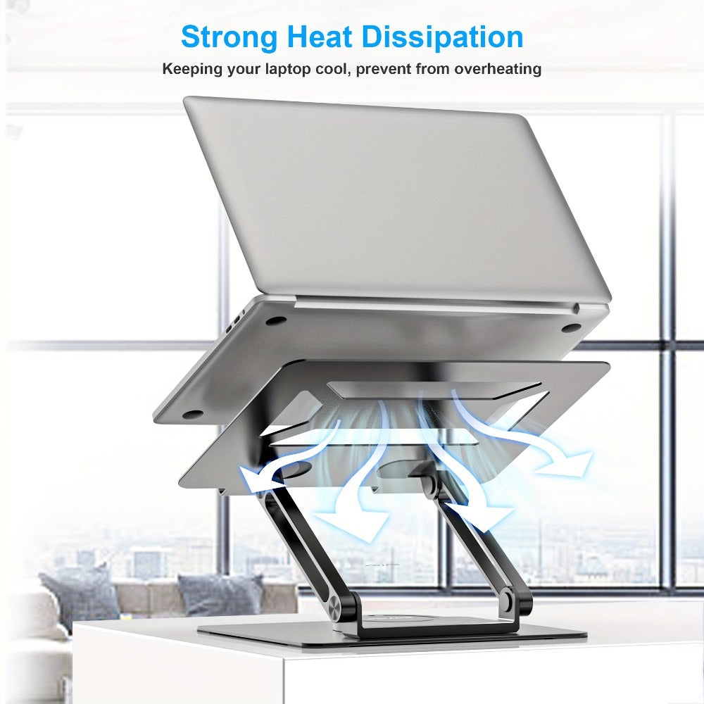 Rotating Laptop Stand with 360-Degree Swivel Base, Foldable Metal Riser in Silver or Black