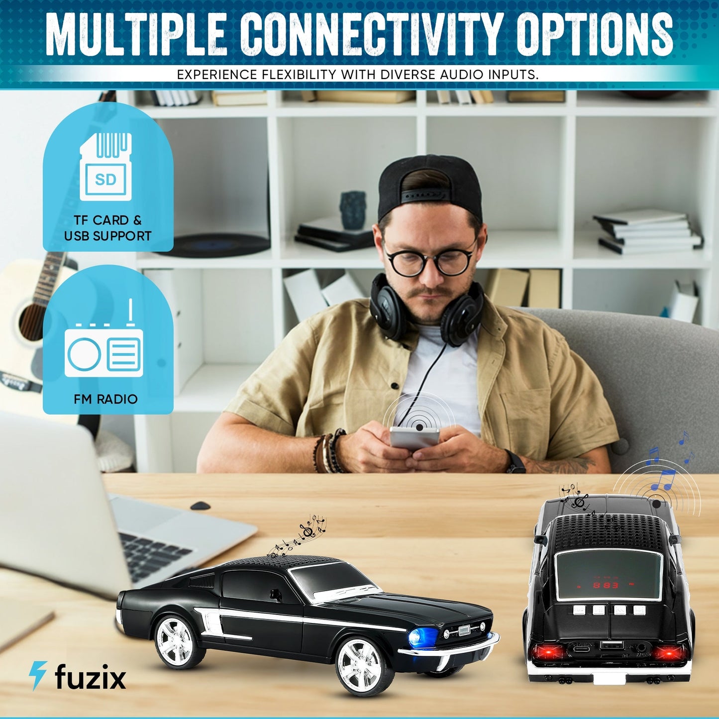 Fuzix WS-1967 Classic Car Bluetooth Speaker with LED Lights | Retro Replica Wireless Stereo, FM Radio, USB/TF/AUX, Built-in Mic, Rechargeable – Novelty Gift for Car Enthusiasts, Home, Travel & Parties