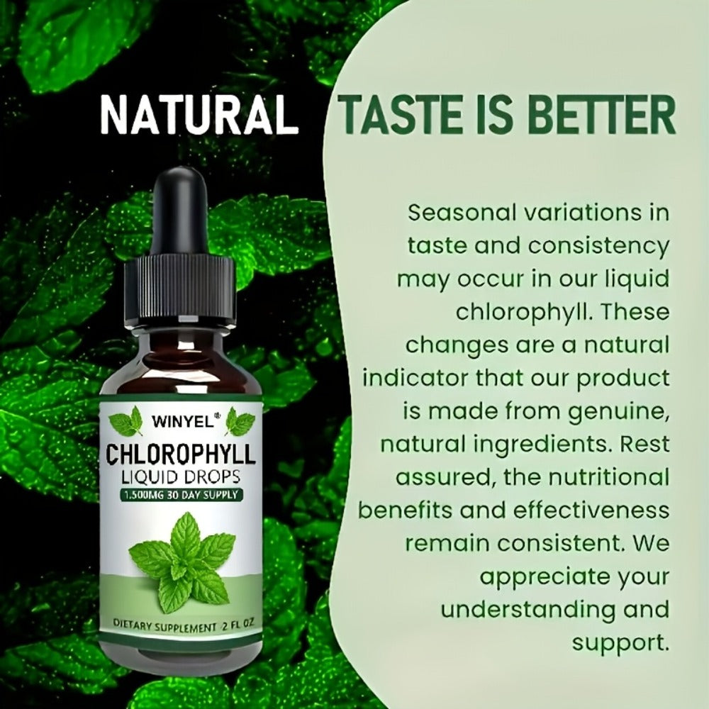 Herbal Supplements with WINYEL Label, Liquid Chlorophyll Drops in One Amber Dropper Bottle