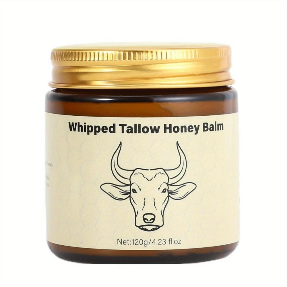 Beef Tallow Cream 4oz with Honey, Natural Fast-Absorbing for Face, Body, Hair & Dry Cracked Skin