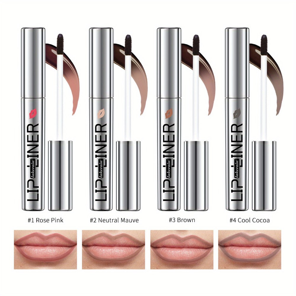 Four-Color Two-in-One Lip Stain Pen Set with Liner Tip and Matte Finish for Daily Makeup Looks