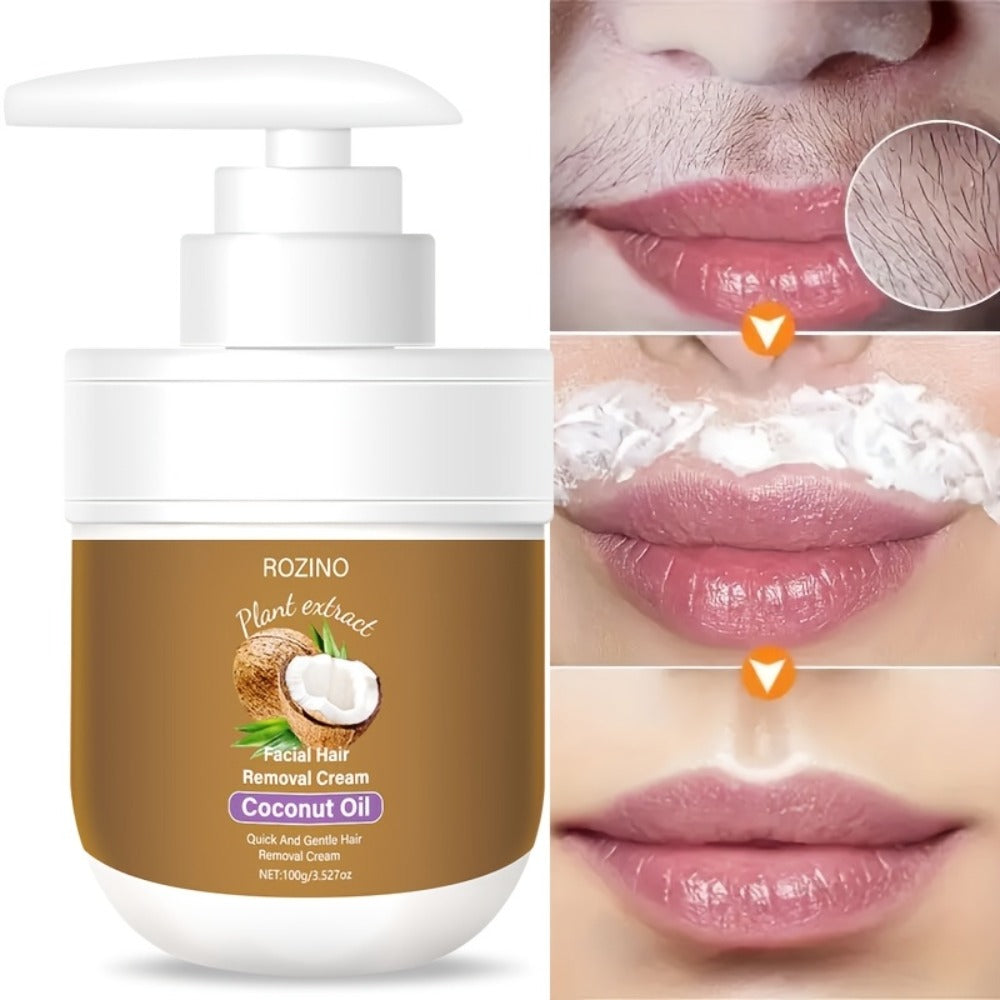 Hair Removal Cream ROZINO 100g Coconut Essence and Aloe Pump Jar with Carton for External Body Grooming
