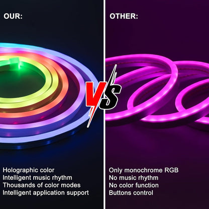 RGBIC LED Strip Lights Music Sync App & Remote Control - IP65 Waterproof Cuttable Flexible Neon Rope Light Color Chasing for Bedroom Gaming Room TV Backlight Outdoor Courtyard Christmas Halloween Decoration 2m 3m 5m
