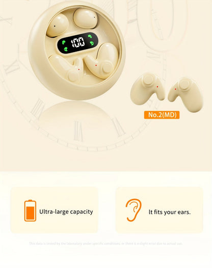 Invisible Sleep Wireless Earbuds 2 Pairs, Mini In-Ear Earphones HiFi Sound Noise Reduction Bass Touch Control Digital Display Long Battery Type-C, for Office Leisure Sport Sleep Men Women