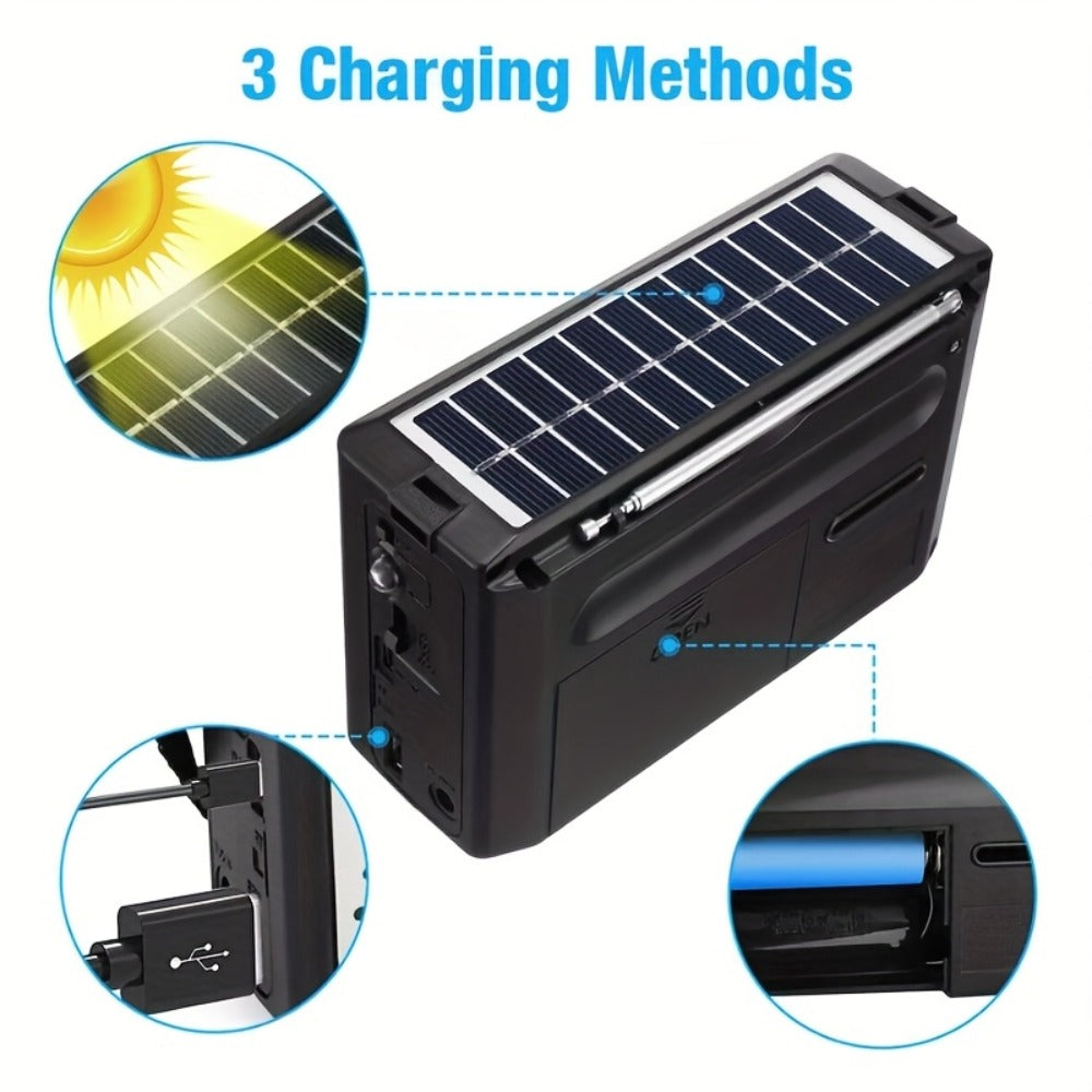 Solar Portable AM/FM/SW Radio with MP3 Playback, LED Display, USB Charging and One-Touch Recording