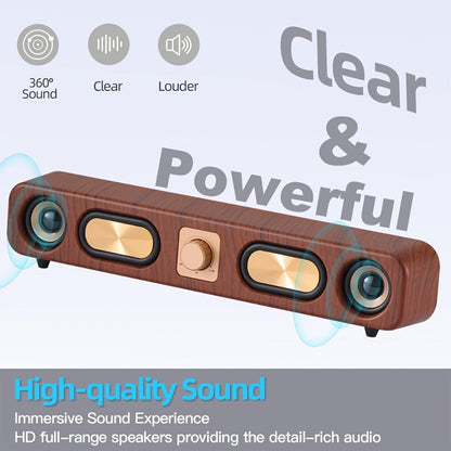 Retro Wood Grain Bluetooth Speaker Dual 2-Inch Woofers 10W Wireless Desktop Soundbar TF AUX USB Hands-Free Calling 2400mAh for PC Laptop Tablet Smartphone