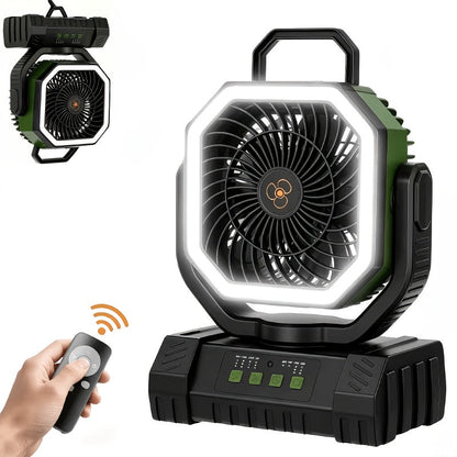 Camping Fan 20000mAh Tabletop and Hanging Fan with 4 Speeds, 13-59 Hour Labeled Runtime, LED Ring and Remote