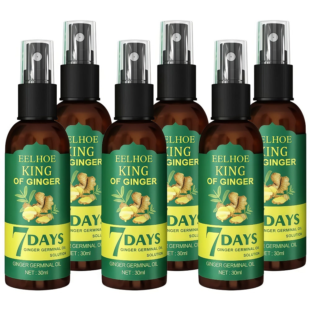 Ginger Hair Oil Spray Set 6 Bottles × 30ml — 7-Day Deep Moisturizing Frizz Control Mist for Dry, Curly & Coily Hair | Lightweight