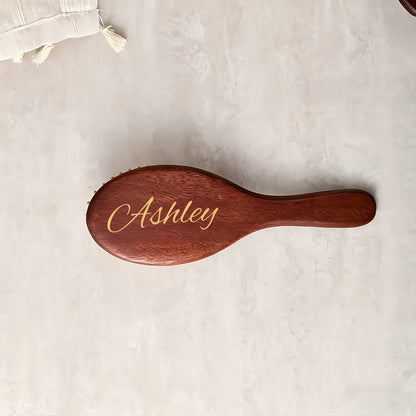 Personalized Engraved Wooden Hair Brush Custom Name - Handmade Bridesmaid Wedding Gift Mother's Day Teacher's Day Valentine's Day Gift for Women Round Square