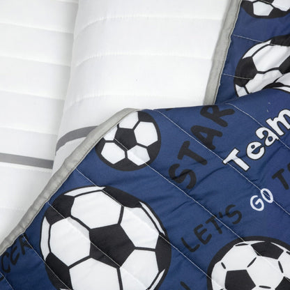 Soccer-Pattern Quilt Bedding Set in White or Navy with Twin and Full/Queen Checkout Size Options