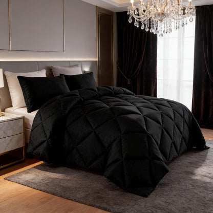 Comforter Set 2-3 Piece Rhombus Grid Luxury - Soft Lightweight Breathable Oversized Bedding Set with Pillowcases, All Season Twin Queen King, 24 Colors Available