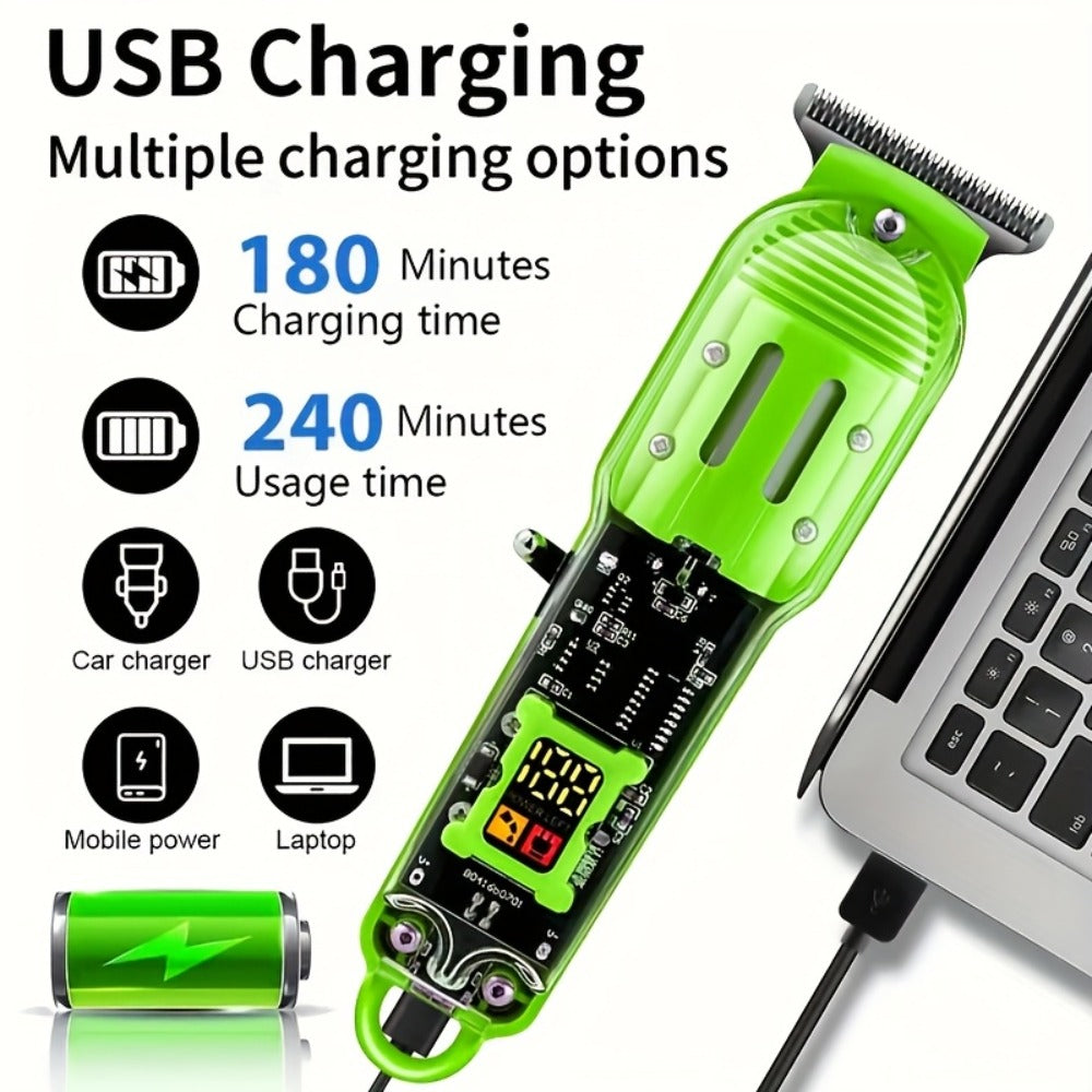 LED Hair Clipper for Men - USB-C Rechargeable Cordless Beard Trimmer with LED Display & 4 Guide Combs, Barber-Grade Home Haircut Kit, Blue Green Red Black, Gift for Men