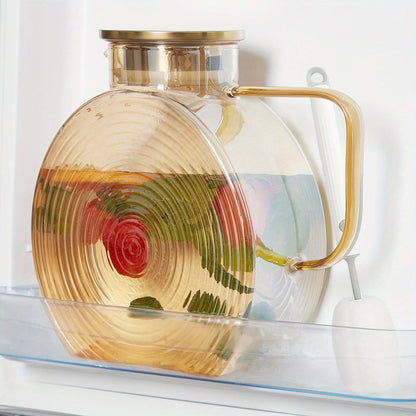 Borosilicate Glass Pitcher with Lid for Fridge, 2.5L/84oz Large Iced Tea Pitcher with Handle, Water Jug for Sun Tea, Lemonade, Fruit Juice, Cold & Hot Beverages, Golden & Grey