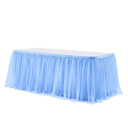 Pink Tutu Table Skirt 6ft – Ruffle Tulle Table Skirt for Rectangle & Round Tables, Princess Girls Birthday Party, Cake Dessert Table Decor, Gold Brim, Multiple Colors Available
