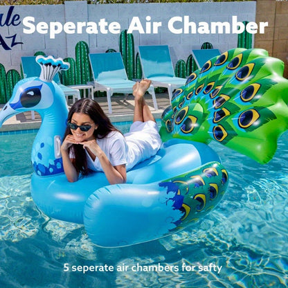 Inflatable Pool Float Giant Peacock Water Raft 66 Inch 2 Person Thick PVC Summer Outdoor Swimming Pool Party Lounger for Adults Kids