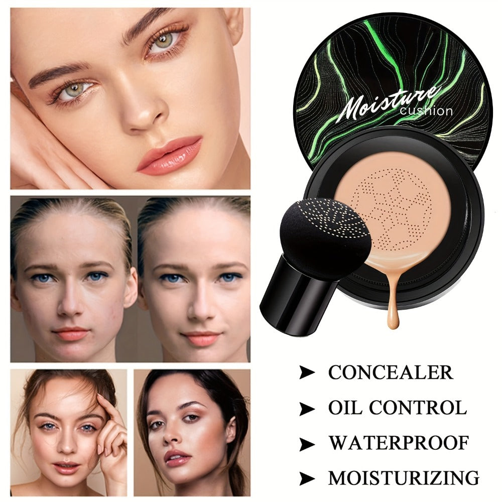 Mushroom Head Air Cushion Foundation 2pcs BB CC Cream Set Hydrating Waterproof Buildable Coverage Pore Invisible Long Lasting Natural Dewy Finish Face Makeup for Women