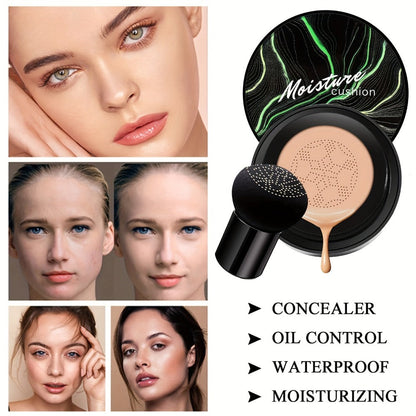 Mushroom Head Air Cushion Foundation 2pcs BB CC Cream Set Hydrating Waterproof Buildable Coverage Pore Invisible Long Lasting Natural Dewy Finish Face Makeup for Women