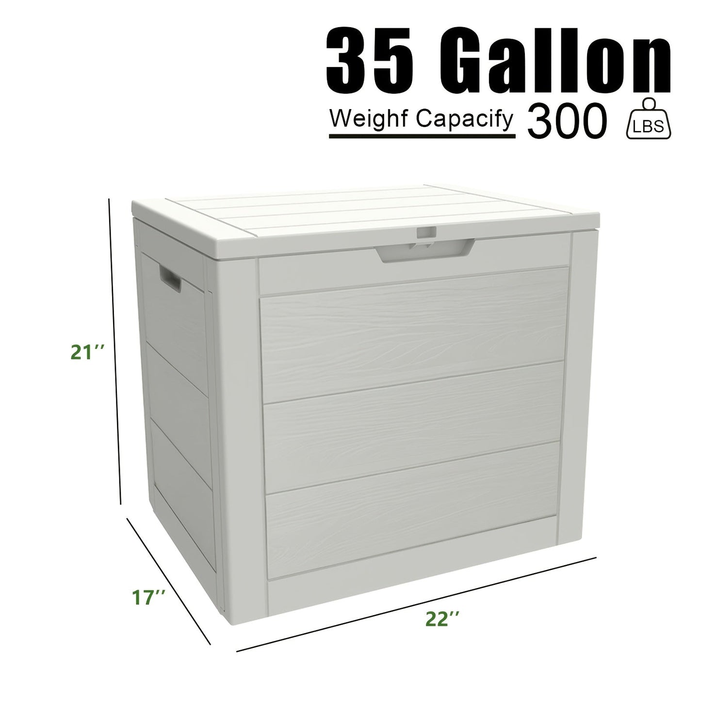 35-Gallon Compact Wood-Look Deck Box with Hinged Lid, Side Grips and Three Enhanced Color Options